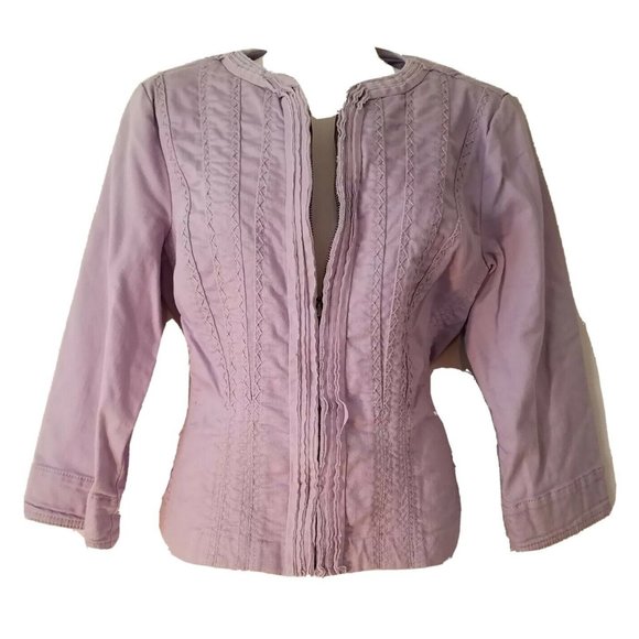 CHICO'S Ruffled Denim Jean Jacket Size 0 Lavender‎ - Picture 1 of 6